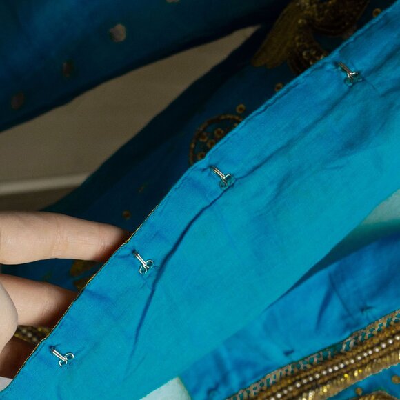 Vintage 80s Silk Beaded Jacket Boho Hippie Blue Highly Embellished Evening Coat - Picture 15 of 16